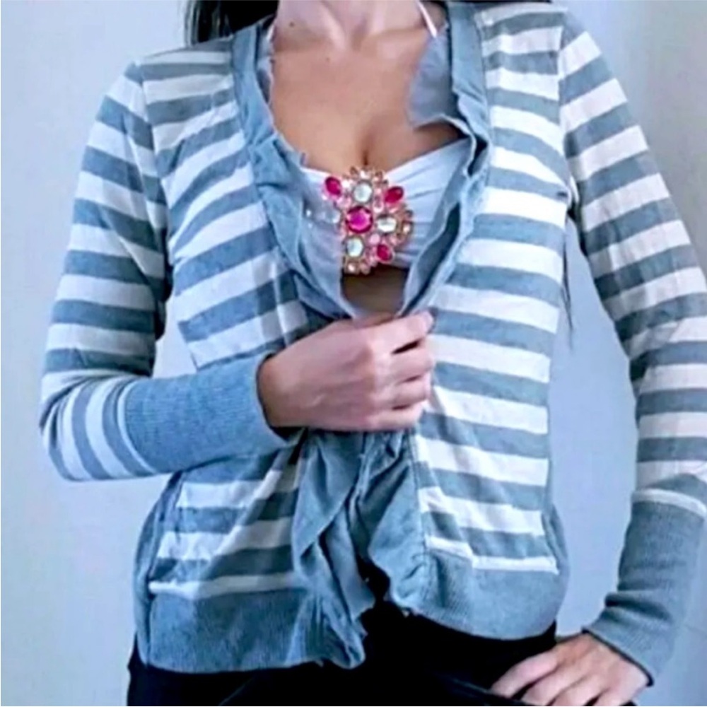 Body Central Gray and White Striped Cardigan
